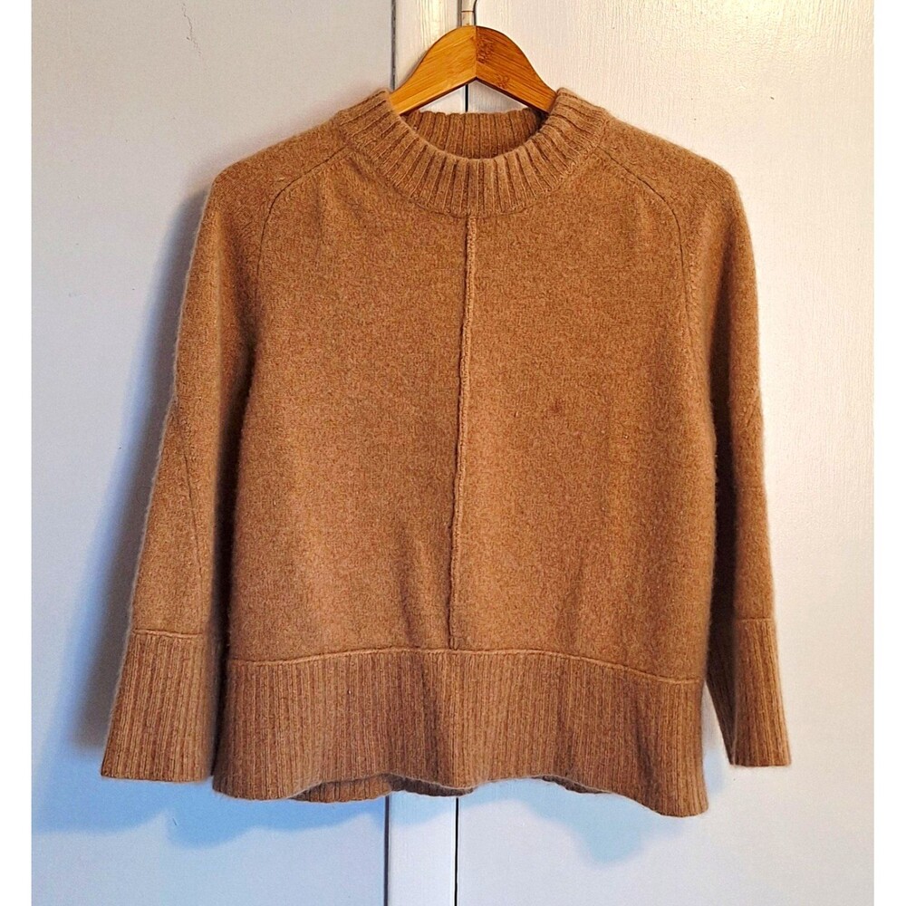 Anthropology Maeve 100% Cashmere Womens Beige Knit Crew Neck 3/4 Sleeve Sz Small